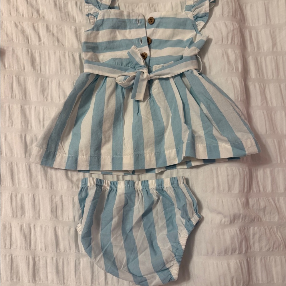 Blue and White Striped Baby Dress Set